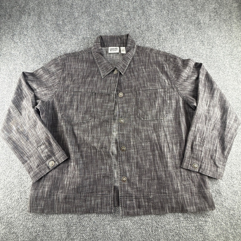 Chicos Design Gray Space Dye Textured Button Front Jacket Size 3 Large XL